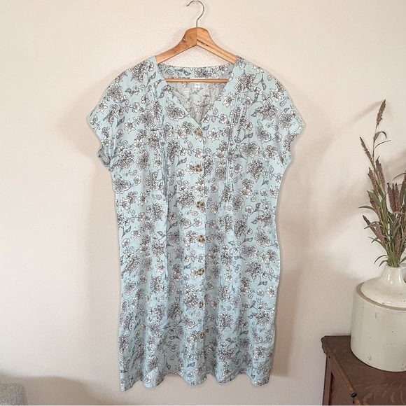 J. Jill | Love Linen Blue Floral Sun Dress, size Medium - Picture 2 of 12